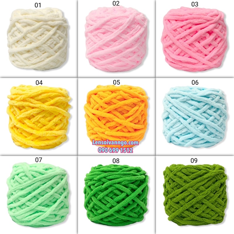 Combo 10 cuộn Len Nhung đũa (len bông sữa)