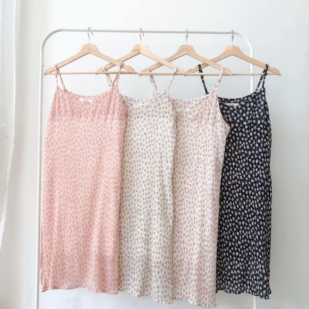 Váy hoa nhí hai dây maxi dáng dài điệu đà vintage gợi cảm style Hàn Quốc