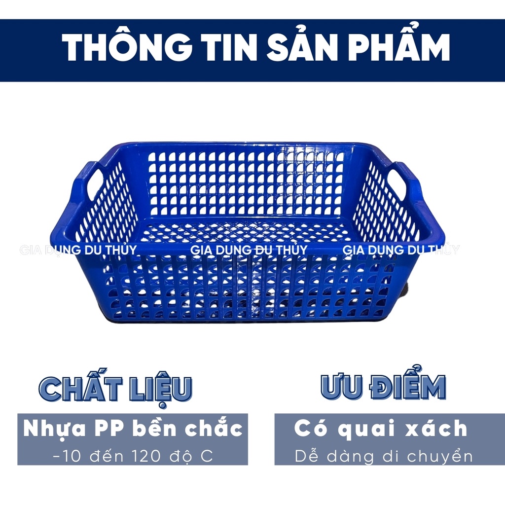 Rổ chữ nhật có quai kích thước lớn 54, 50, 44, 32cm, khay dùng đựng thực phẩm, rau củ quả bằng nhựa PP bền đẹp chắc chắn