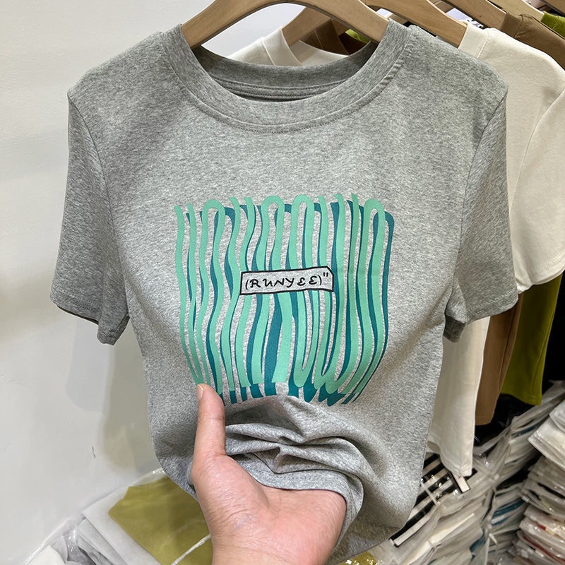 Áo Thun Cotton Ngắn Tay Cổ Tròn In Họa Tiết Thời Trang Mùa Hè Dành Cho Nữ