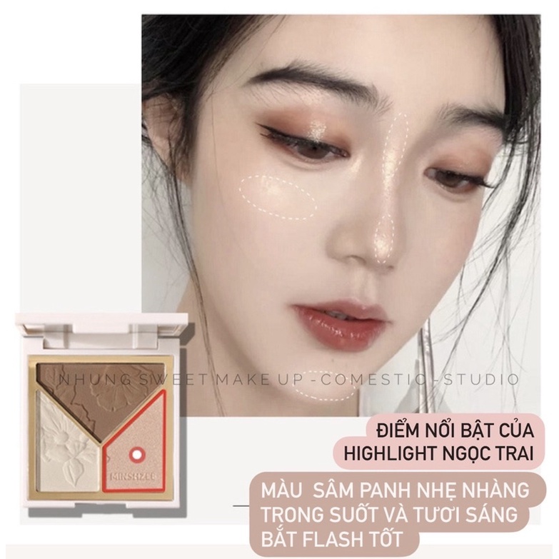 Bảng 3in1 Highlight + khối hàm khối mũi + má nude hồng cam  All in 1 phù hợp mọi loại da