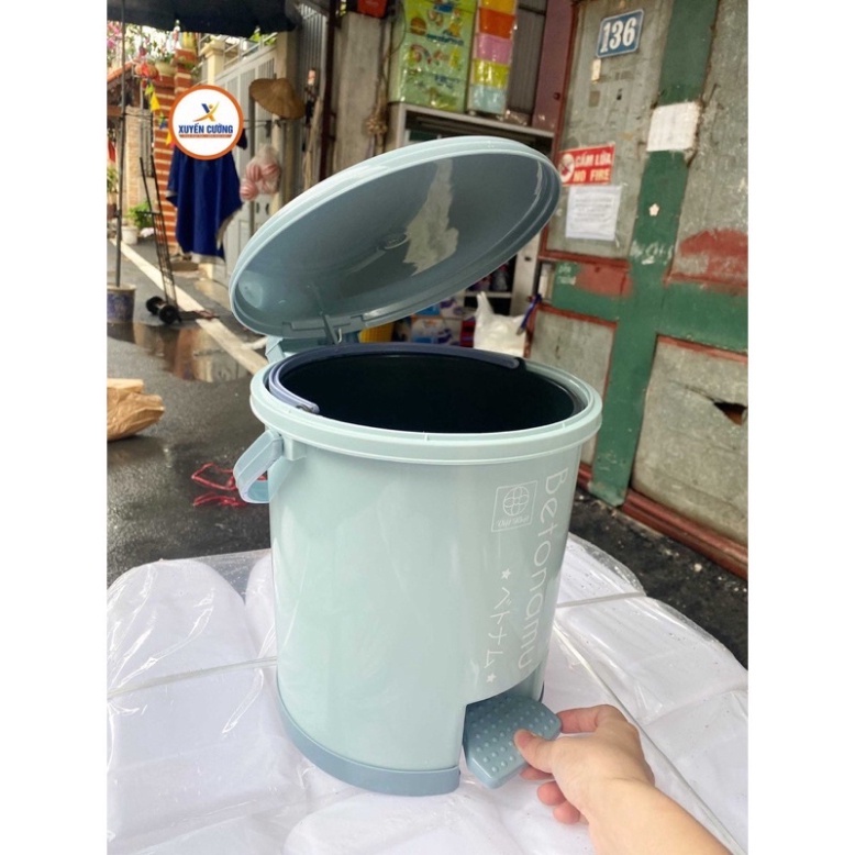 Thùng rác tròn đạp chân thông minh nhựa Việt Nhật - Bật rác nhựa nắp tròn đạp chân dung tích 5L - 10L