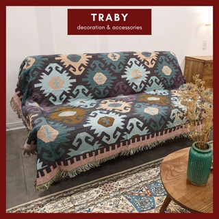 Thảm phủ sofa dệt thổ cẩm, boho, vintage con cua (2 mặt)