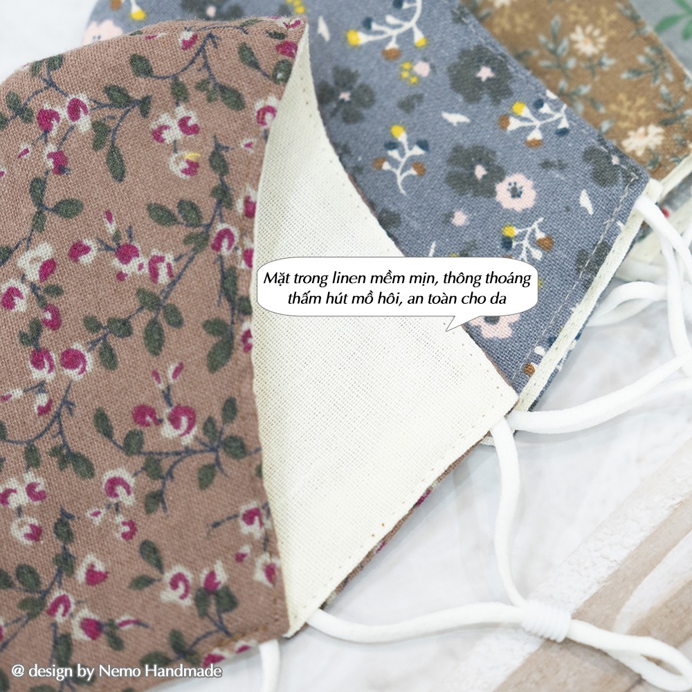 Khẩu Trang 3 Lớp Linen Hoa Vintage Nemo Handmade, Có Nút Điều Chỉnh Dây Phù Hợp Với Mọi Gương Mặt - KTLNH5M | BigBuy360 - bigbuy360.vn
