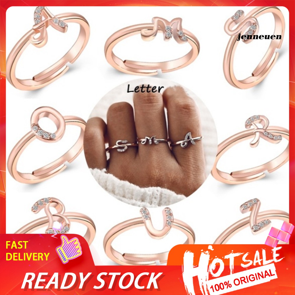 Nhẫn Hở Mạ Vàng / Bạc Hình Chữ Cái Đính Đá Cho Nữ