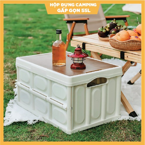 THÙNG ĐỰNG ĐỒ 55L NẮP GỖ GẤP GỌN TIỆN LỢI KHI ĐI DÃ NGOẠI, CẮM TRẠI, PICNIC