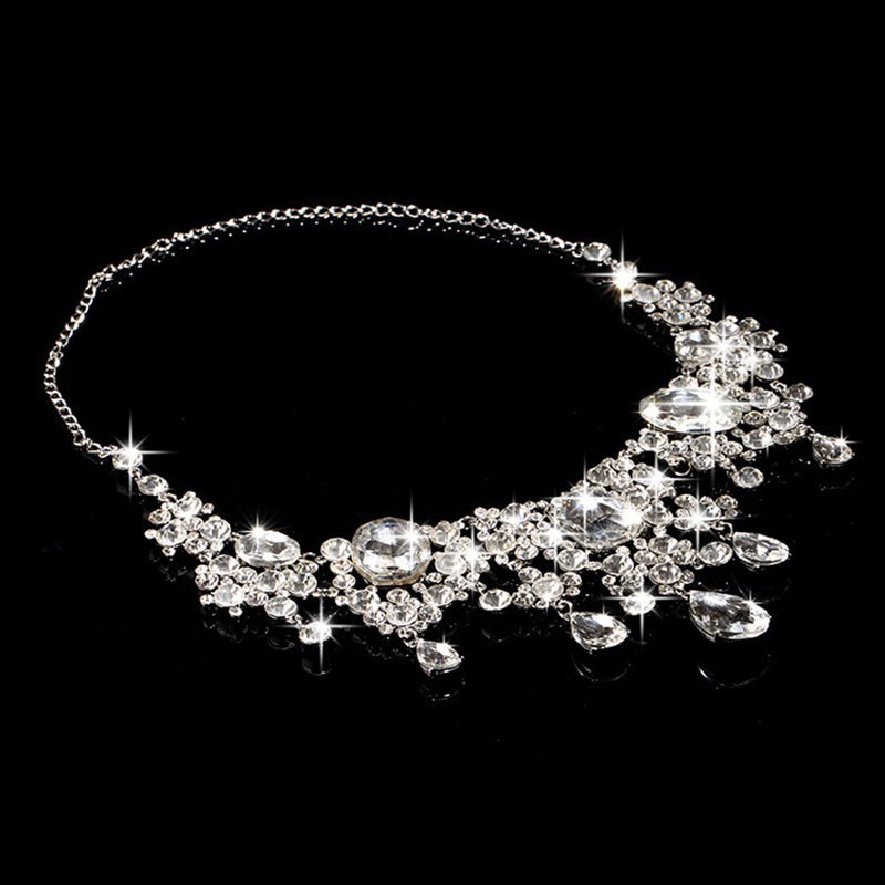 Bộ Vòng cổ + Bông Tai Đính Đá Hình Hoa Quyến Rũ Thời Trang Mới Cho Cô Dâu