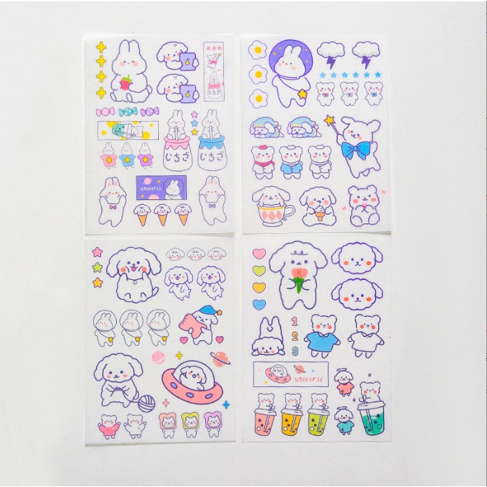 Set 4 miếng dán, sticker trang trí số, đồ dùng chủ đề gấu thỏ HOLA siêu cute BAG U SHOLA09