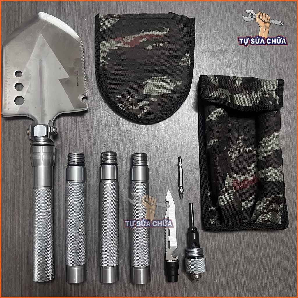 Xẻng quân dụng đa năng với 14 chức năng tích hợp chất liệu cao cấp loại xịn chuyên dùng đi dã ngoại, thám hiểm