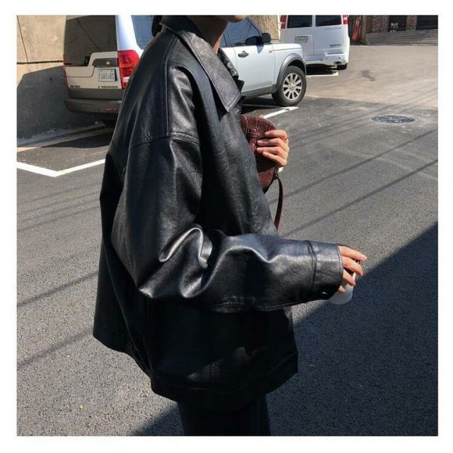 Áo khoác da dáng sơ mi thụng trẻ trung