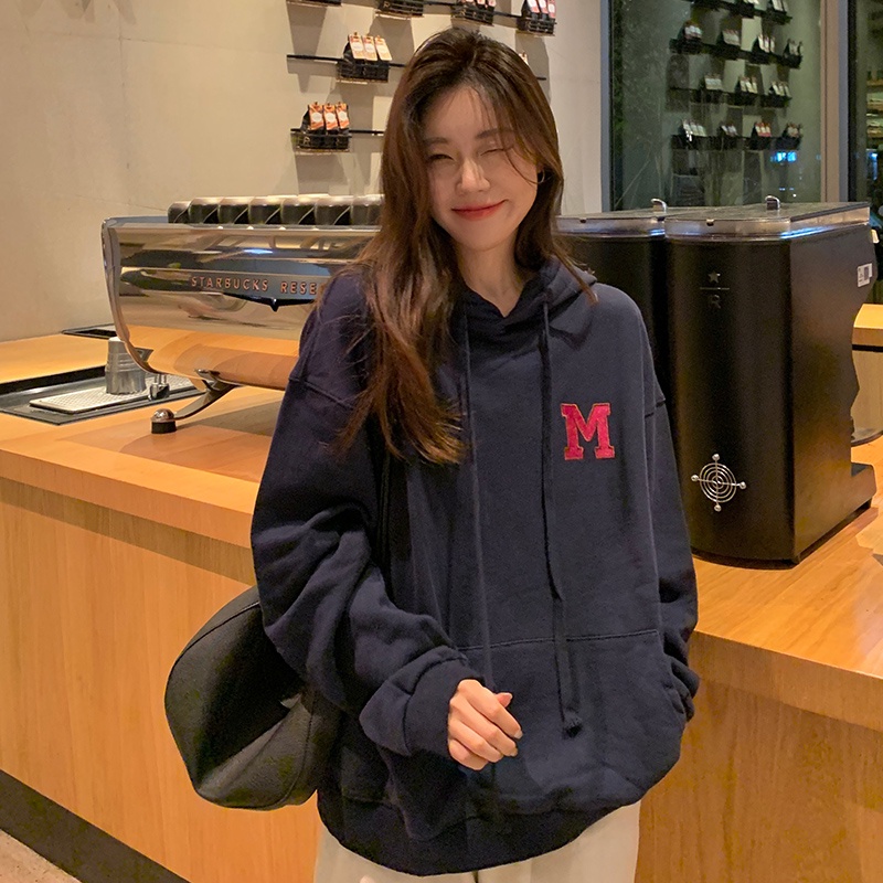 Áo hoodie SUXI thể thao tay dài đơn giản thêu chữ thời trang cho nữ