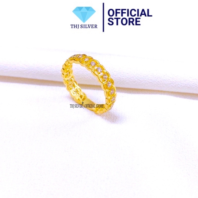 Nhẫn kim tiền đá nhỏ bạc ta xi vàng sang trọng