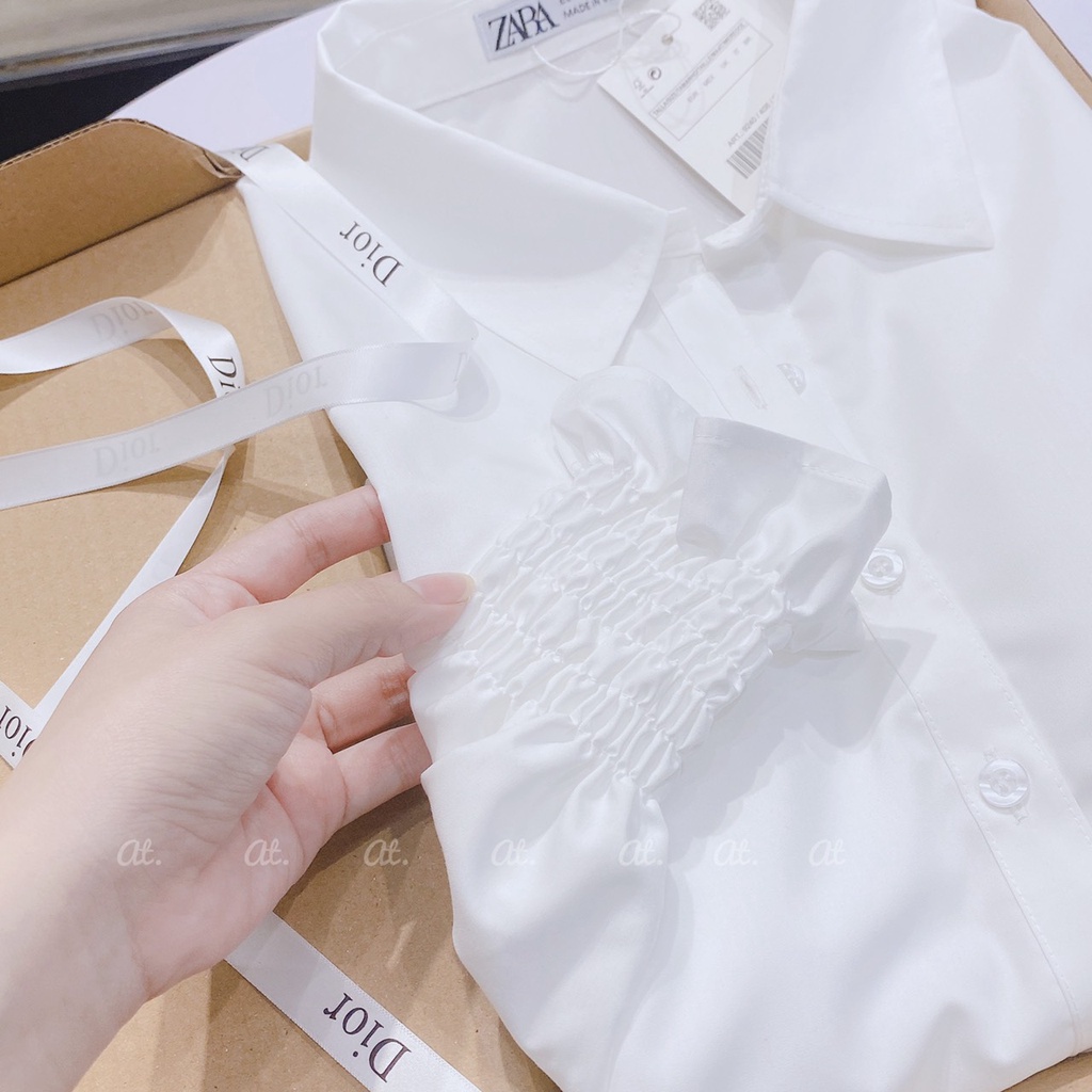 ÁO SƠ MI CỔ ĐỨC TAY BO CHUN CHO NỮ