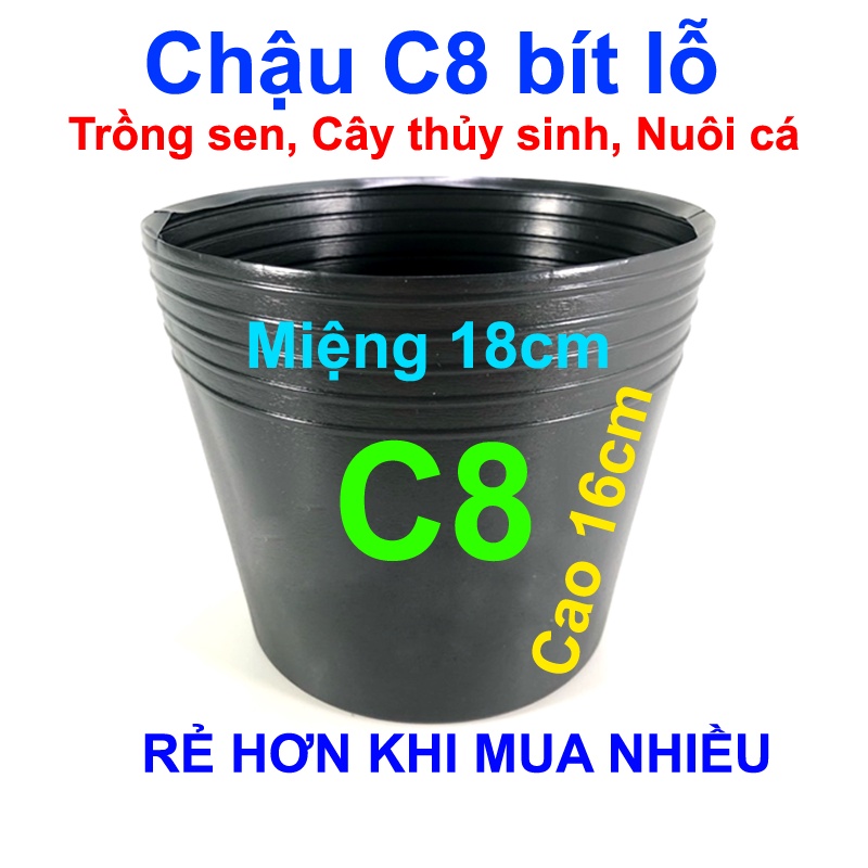 Chậu Nhựa Trồng Cây C8 Bít Lỗ Chậu Trồng Sen Mini, Nuôi Cá