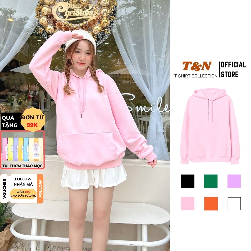 Áo Hoodie nỉ trơn unisex form rộng basic, áo nỉ bông nam nữ T&N TSHIRT COLLECTION, chất nỉ mịn đẹp dày dặn AH01089