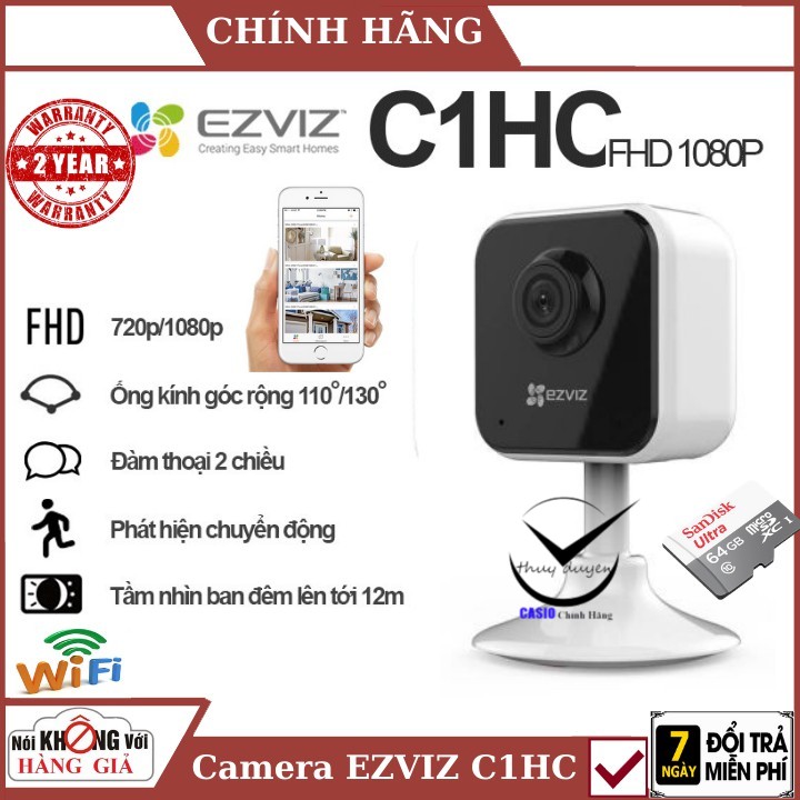 Camera IP ,Camera Wifi EZVIZ C1HC 1080p đàm thoại 2 chiều, phát hiện chuyển động , ống kính góc rộng 130 độ