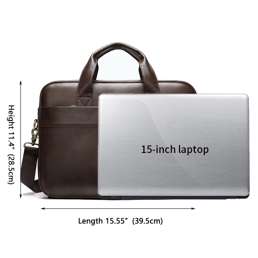 Túi xách cặp da đựng laptop da bò cao cấp T37 39.5x28.5x6.7cm (Nâu)