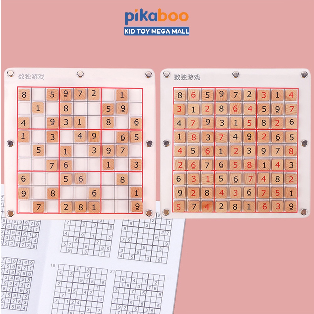 Đồ chơi trí tuệ Sudoku Pikaboo bằng gỗ bền đẹp an toàn câu đố sắp xếp số dựa trên logic theo tổ hợp cho trẻ từ 3 tuổi