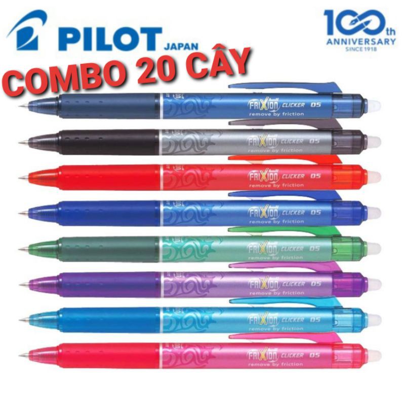 COMBO 20 CÂY BÚT BI TẨY XÓA ĐƯỢC PILOT FRXION CLICKER 0.5/0.7