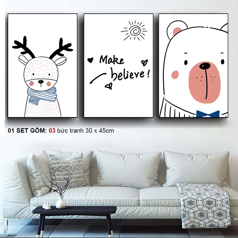 Tranh thiếu nhi ngộ nghĩnh, chất liệu Canvas cao cấp , có khung nổi sáng bóng