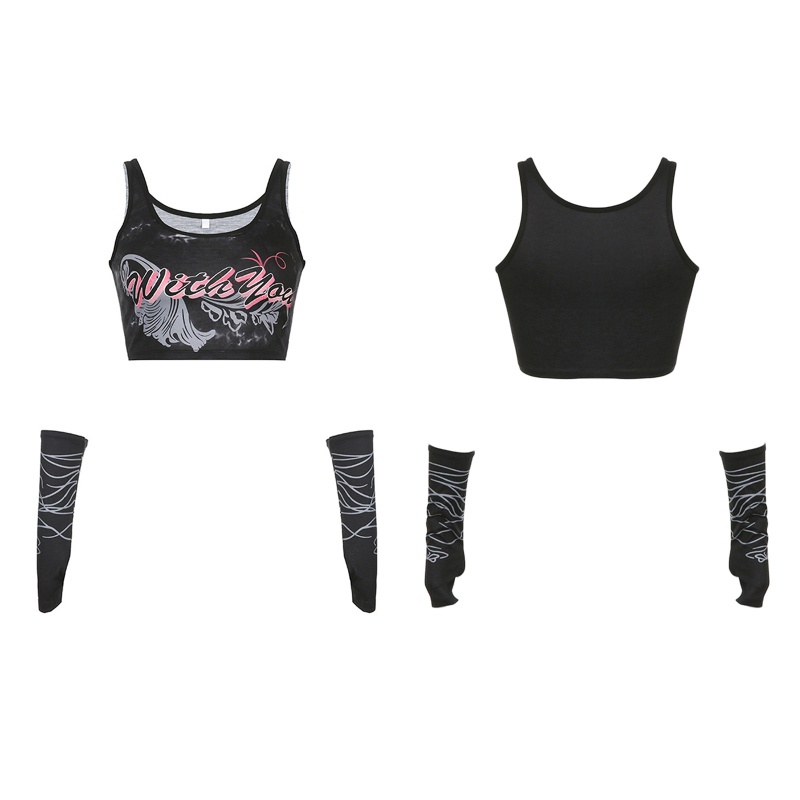 Brroa Áo Croptop Không Tay Khoét Lỗ In Chữ Phong Cách Harajuku Punk Cá Tính Cho Nữ