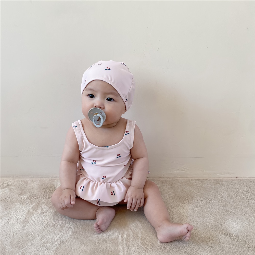 Bộ Đồ Bơi Họa Tiết Cherry Màu Hồng Dễ Thương Cho Bé Gái 0-2 Tuổi