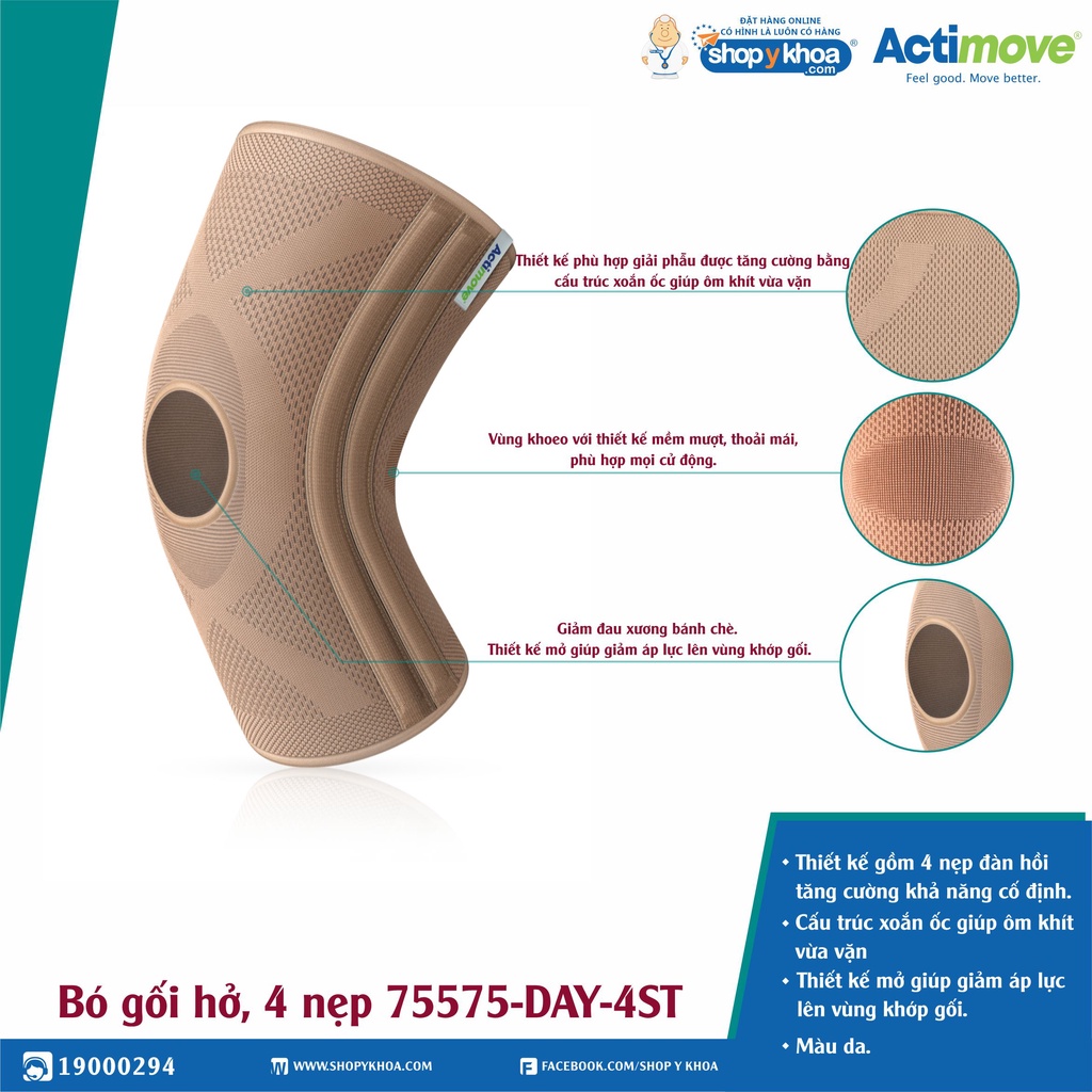 [CÓ QUÀ TẶNG] Bó gối hở, 4 nẹp 75575-DAY-4ST Actimove Knee Support