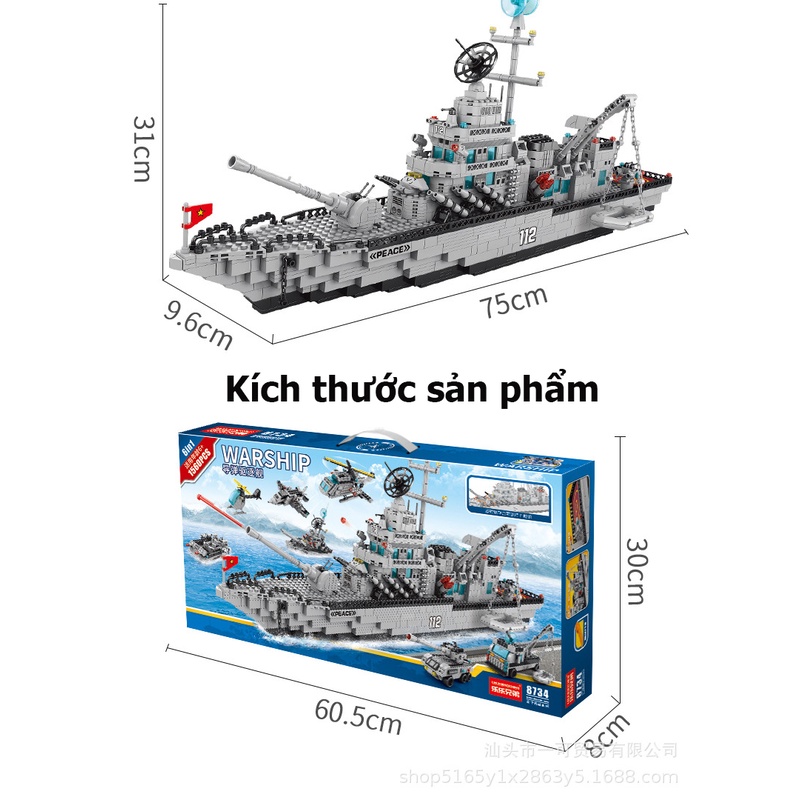 Đồ chơi xếp hình hạm đội tàu chiến KAVY với 1560 chi tiết dài 75cm nhiều kiểu chơi khác nhau