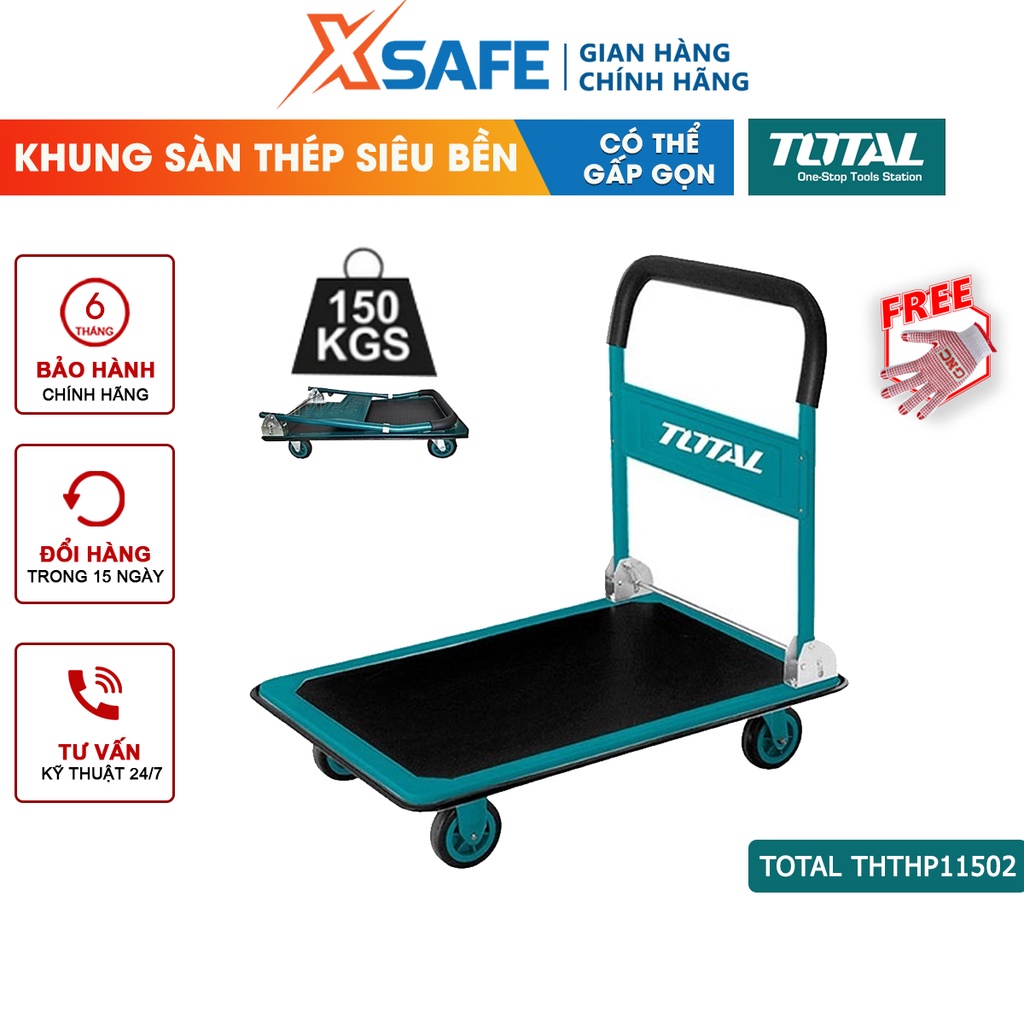 Xe đẩy hàng gấp gọn TOTAL THTHP11502 sàn thép tấm lót mềm, thảm chống trơn trượt, 4 bánh PU, tải trọng tối đa 150kg