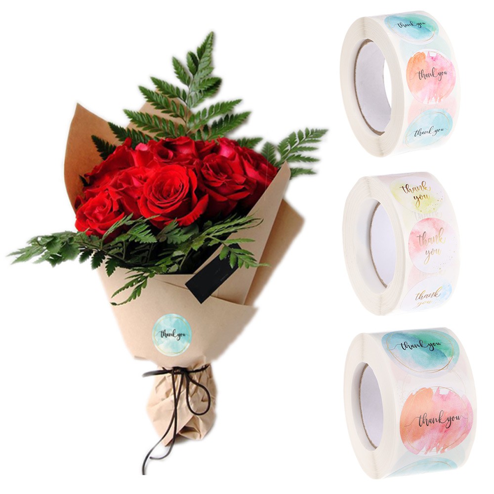 Cuộn 500 Nhãn Dán Trang Trí Màu Nước In Chữ Thank You|Nhãn Dán Trang Trí Quà Tặng Cỡ Nhỏ Phong Cách Thanh Lịch