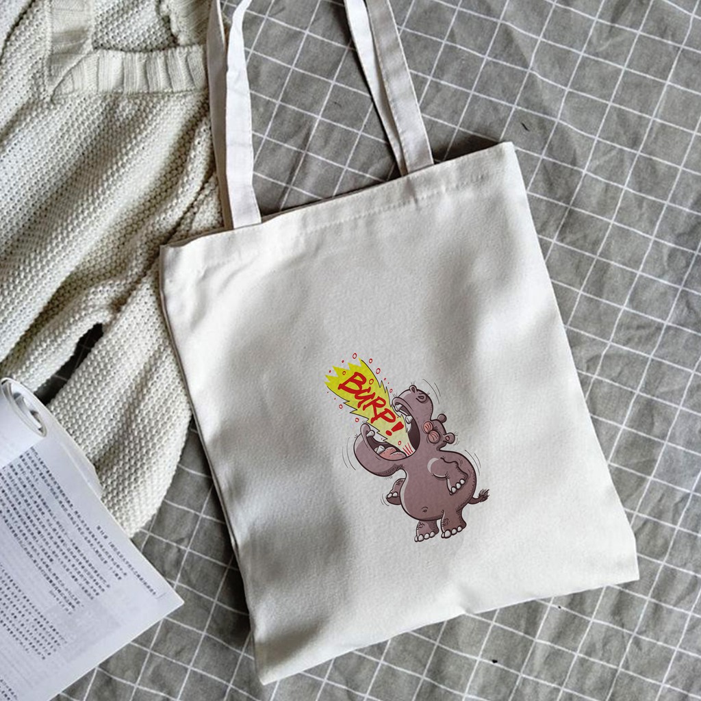 Túi Vải Tote Đeo Vai Hình HÀ MÃ PHUN LỬA CUTE - Túi Canvas Du Lịch Thời Trang mã TA004