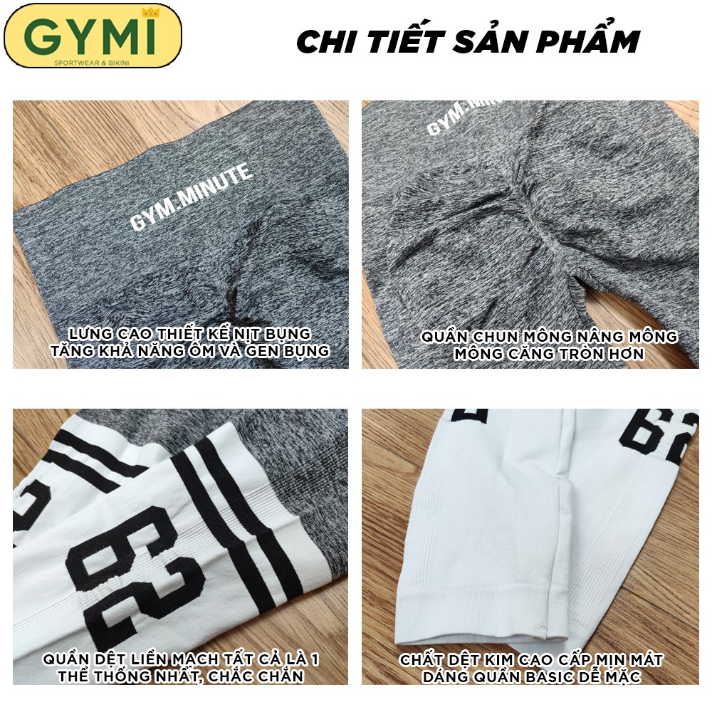 Quần tập gym nữ chun mông GYMI QD26 dáng legging yoga lưng cao nâng mông chân viền trắng thể thao