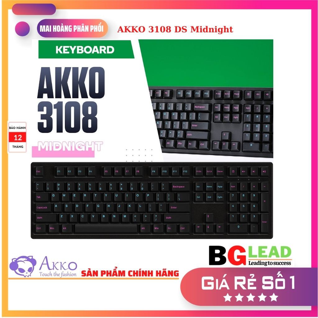 Bàn phím cơ AKKO 3108 DS Midnight (USB/Akko &amp; cherry Switch V2) - Sản phẩm hot của AKKO - Mai Hoàng PP và Bảo hành