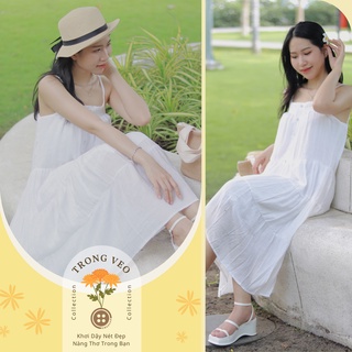 Đầm maxi tơ tằm 2 dây cổ yếm