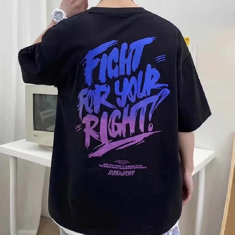 【M-8XL】Áo Thun Nam In Chữ Xu Hướng Hip Hop Đường Phố Mới