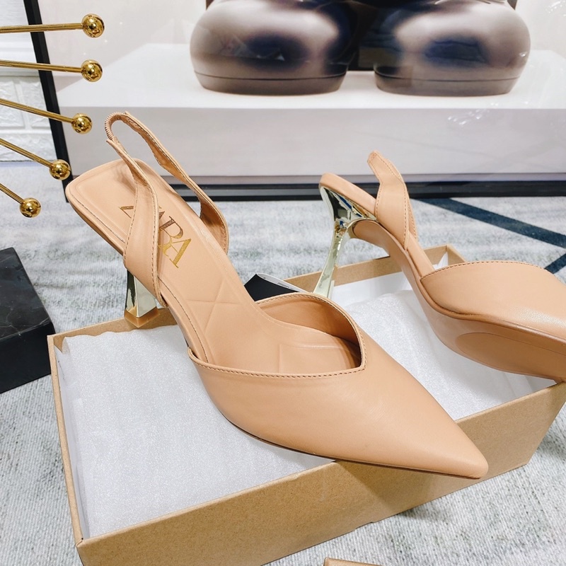 Sandal Zara quai sau gót mạ đồng