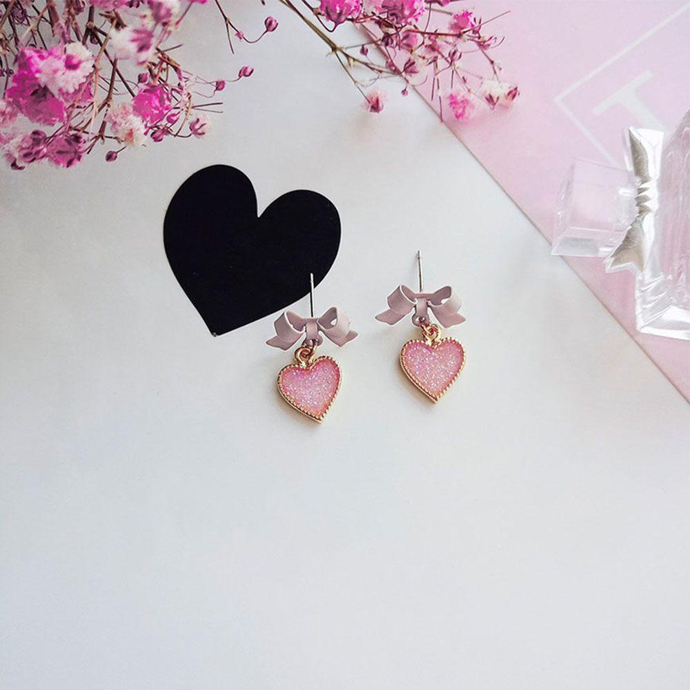 Bông Tai Hình Trái Tim Nhỏ Thắt Nơ Xinh Xắn Phong Cách Hàn Quốc