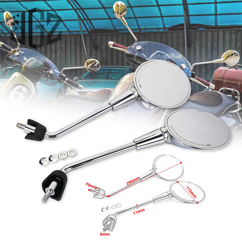 Gương chiếu hậu hình tròn 8mm bằng chrome cho Piaggio Vespa Sprint Primavera 150 GTS GTV 125 250 300