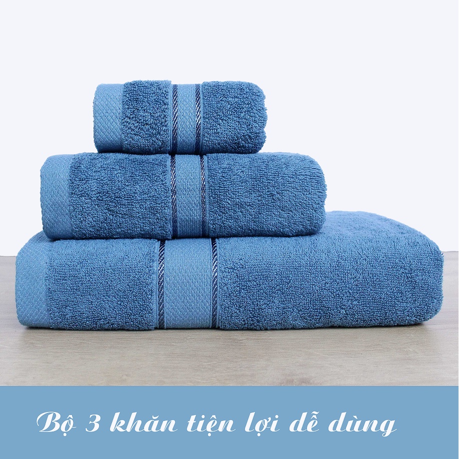 Khăn tắm cao cấp 100% cotton, Combo 3 chiếc dày dặn mềm mại thấm hút cực tốt_Khăn mặt Hanoitex