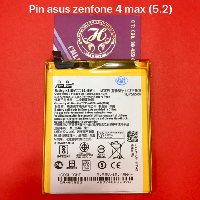Pin asus zenfone 4 max (5.2)/ zen 3 max (5.5) - ZC520KL kí hiệu trên pin C11P1609 zin