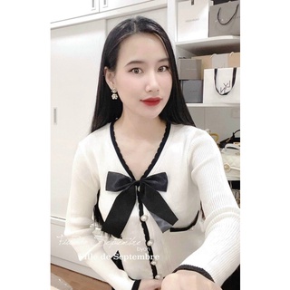 Áo cardigan viền nơ