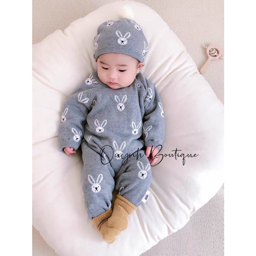 Quần áo trẻ em Quỳnh Boutique Mẫu body len cao cấp họa tiết thỏ siêu xinh cho bé