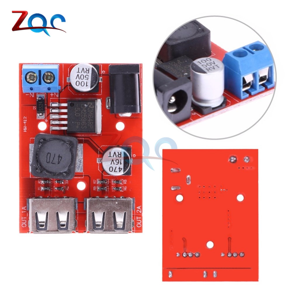Bảng Mạch Hạ Áp LM2596 Dual USB DC-DC 9V 12V 24V 36V Xuống 5V 3A