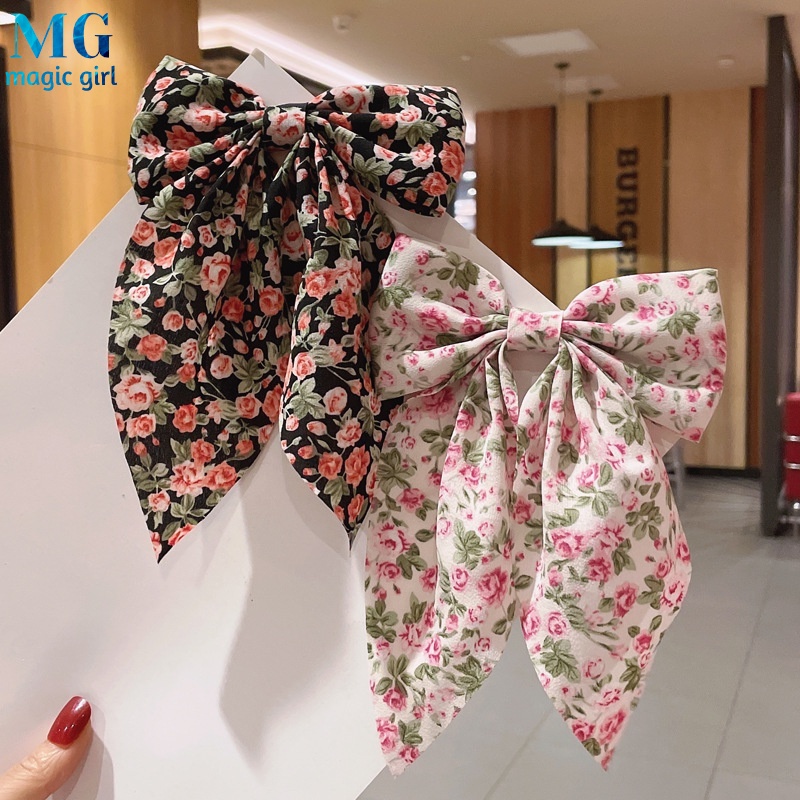 Kẹp Tóc Hình Nơ In Họa Tiết Hoa Phong Cách Pháp Cổ Điển Thời Trang Cho Nữ