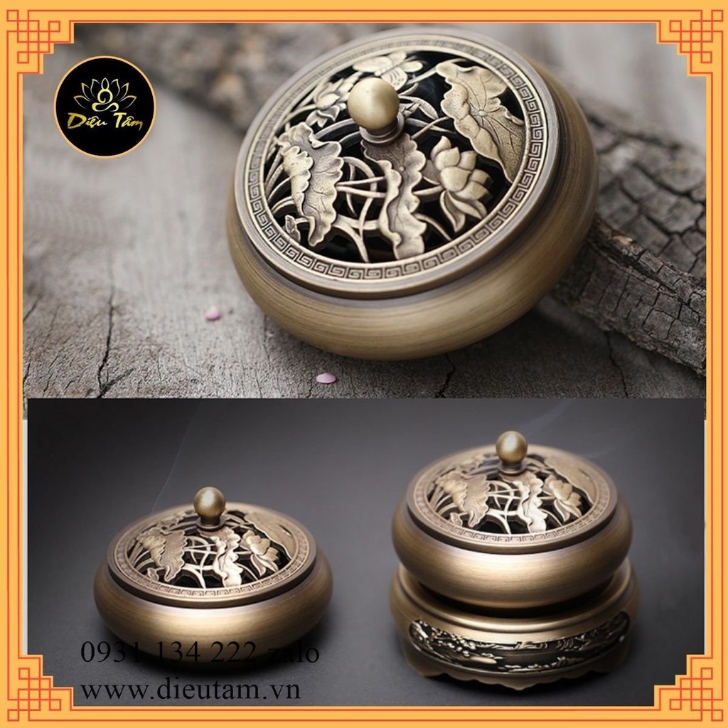 Lư đồng đốt trầm thay cho lư điện- lò đốt đỉnh trầm bằng đồng nguyên chất khối đúc liền