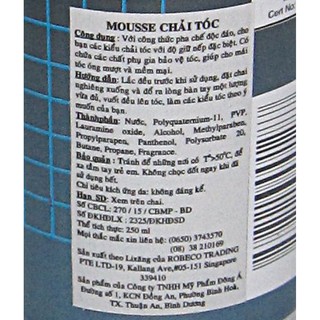 Mousse Tạo Kiểu Tóc 250ml - 400ml Jacqualine.