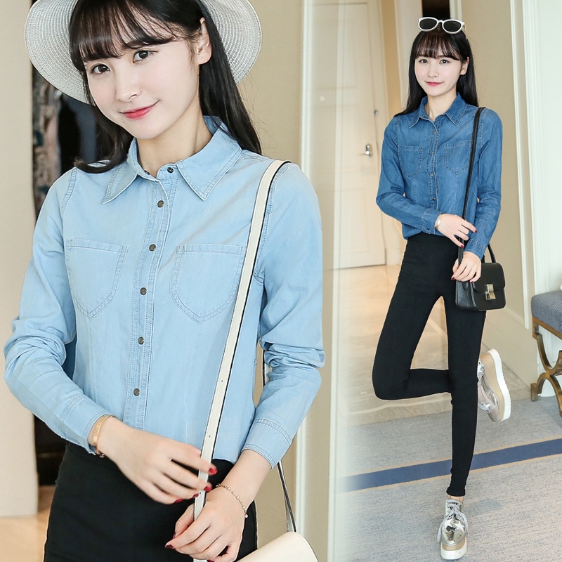 Áo Sơ Mi Denim Tay Dài Thời Trang Dành Cho Nữ