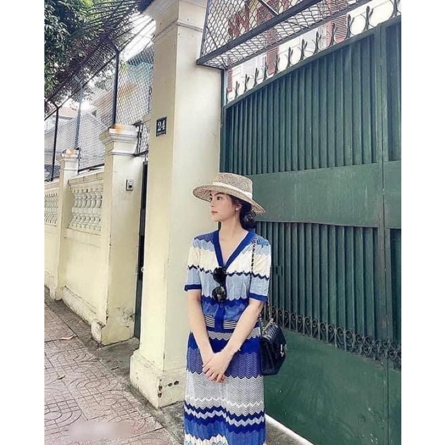 Set vay áo len Mongtogi kẻ xanh thổ cẩm