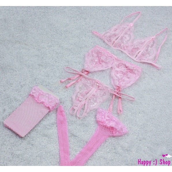 Bộ đồ lót kẹp vớ sexy màu hồng, đồ lót cosplay ren xuyên thấu xẻ đáy trong suốt gợi cảm DL15 | BigBuy360 - bigbuy360.vn