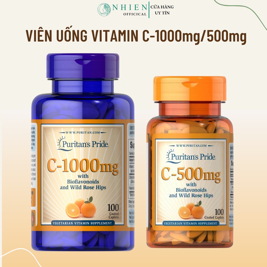 Viên uống Vitamin C 500mg sáng da Puritan tăng sức đề kháng, chống lão hóa, mờ thâm nám